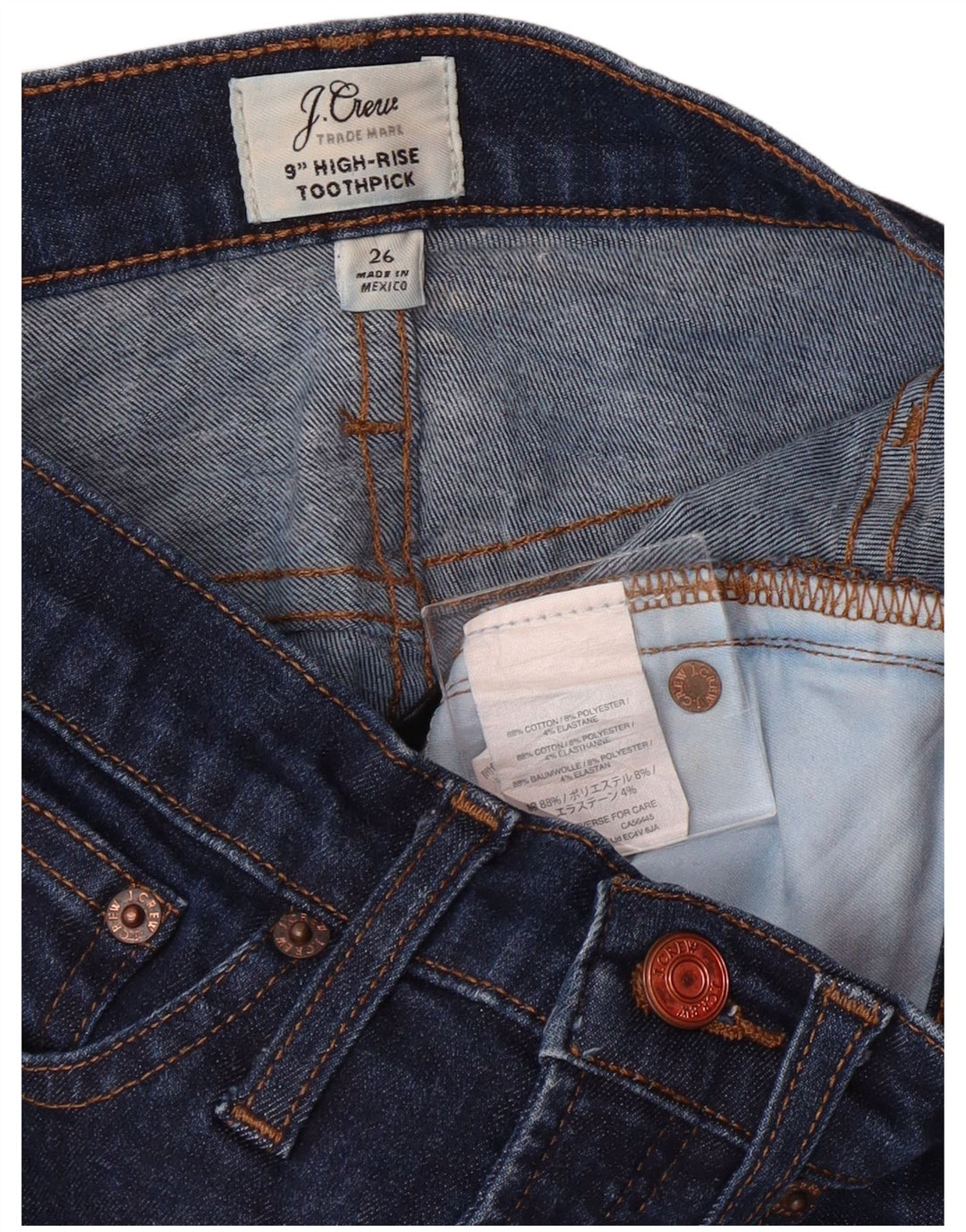 J. CREW Damskie jeansy obcisłe z wysokim stanem W26 L29 Granatowe, bawełniane