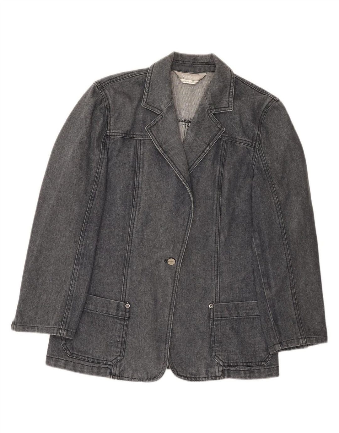 MAX MARA Womens 1 Button Denim Blazer Jacket UK 12 Medium  Grey Cotton