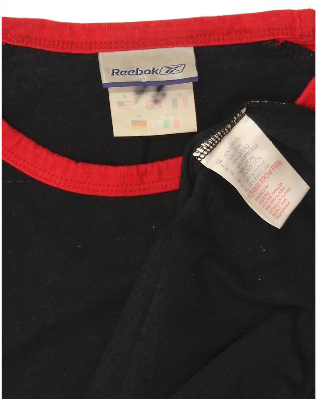 T-shirt męski Reebok, mały, czarny, bawełniany z blokami kolorów