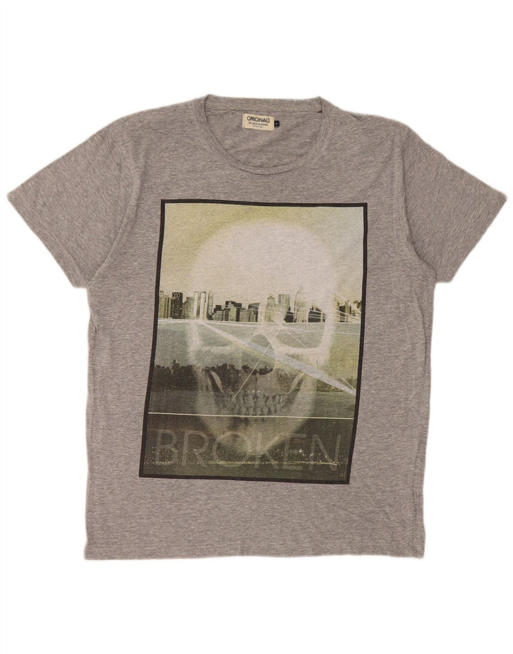 Męski T-shirt z grafiką Jack & Jones, duży, szary