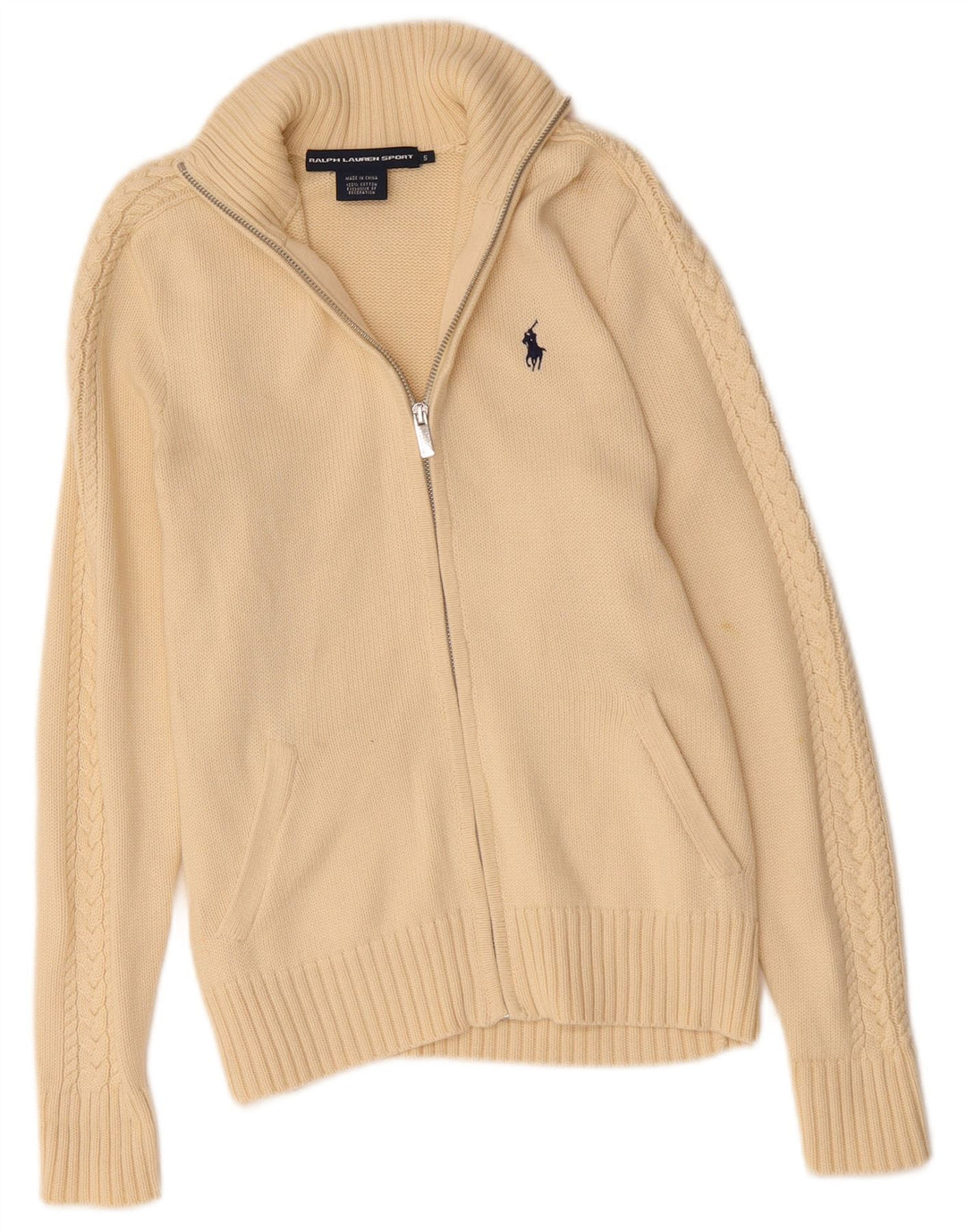 RALPH LAUREN Damski sweter kardigan UK 10 Small, beżowy, bawełniany