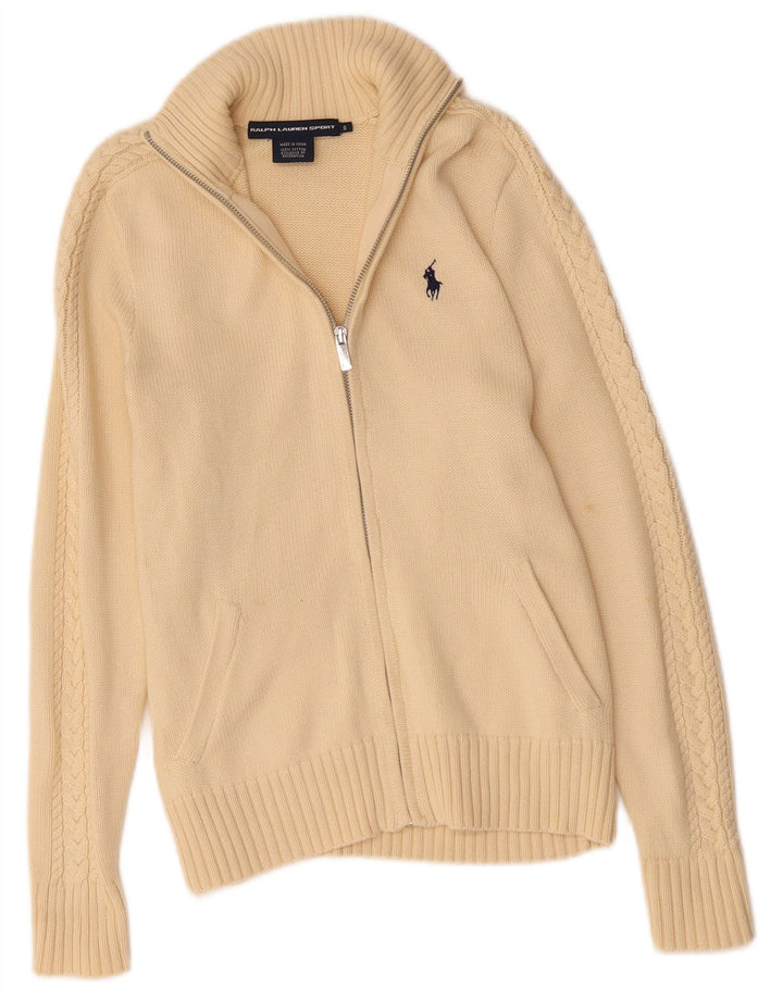 RALPH LAUREN Damski sweter kardigan UK 10 Small, beżowy, bawełniany