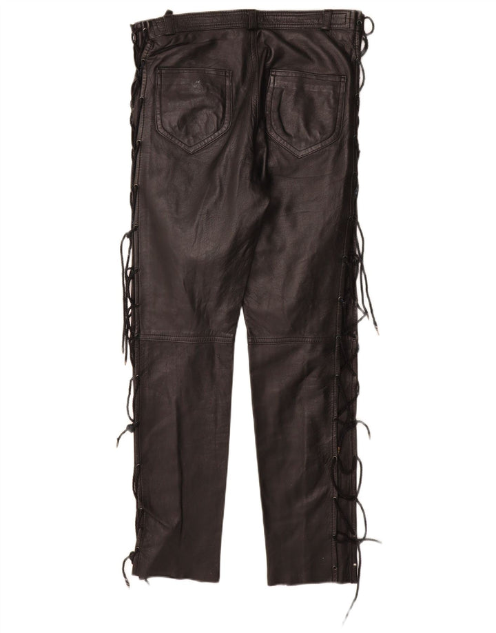 Spodnie damskie VINTAGE proste skórzane IT 40 małe W28 L28 czarna skóra