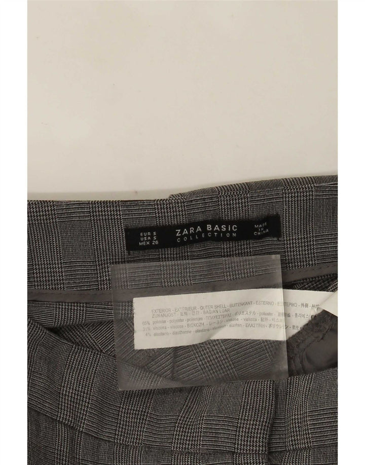 Damskie spodnie garniturowe Zara, małe, W26 L27, szare, poliestrowe w kratę