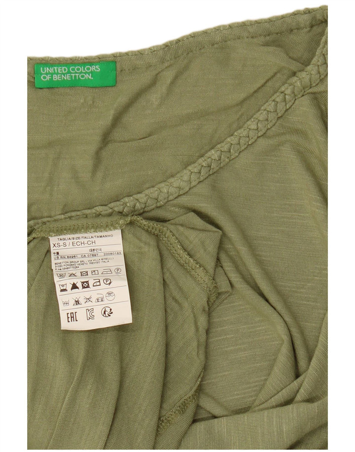 Damska koszulka typu Crop Oversize BENETTON Top UK 6 XS Khaki z nakrapianą wiskozą