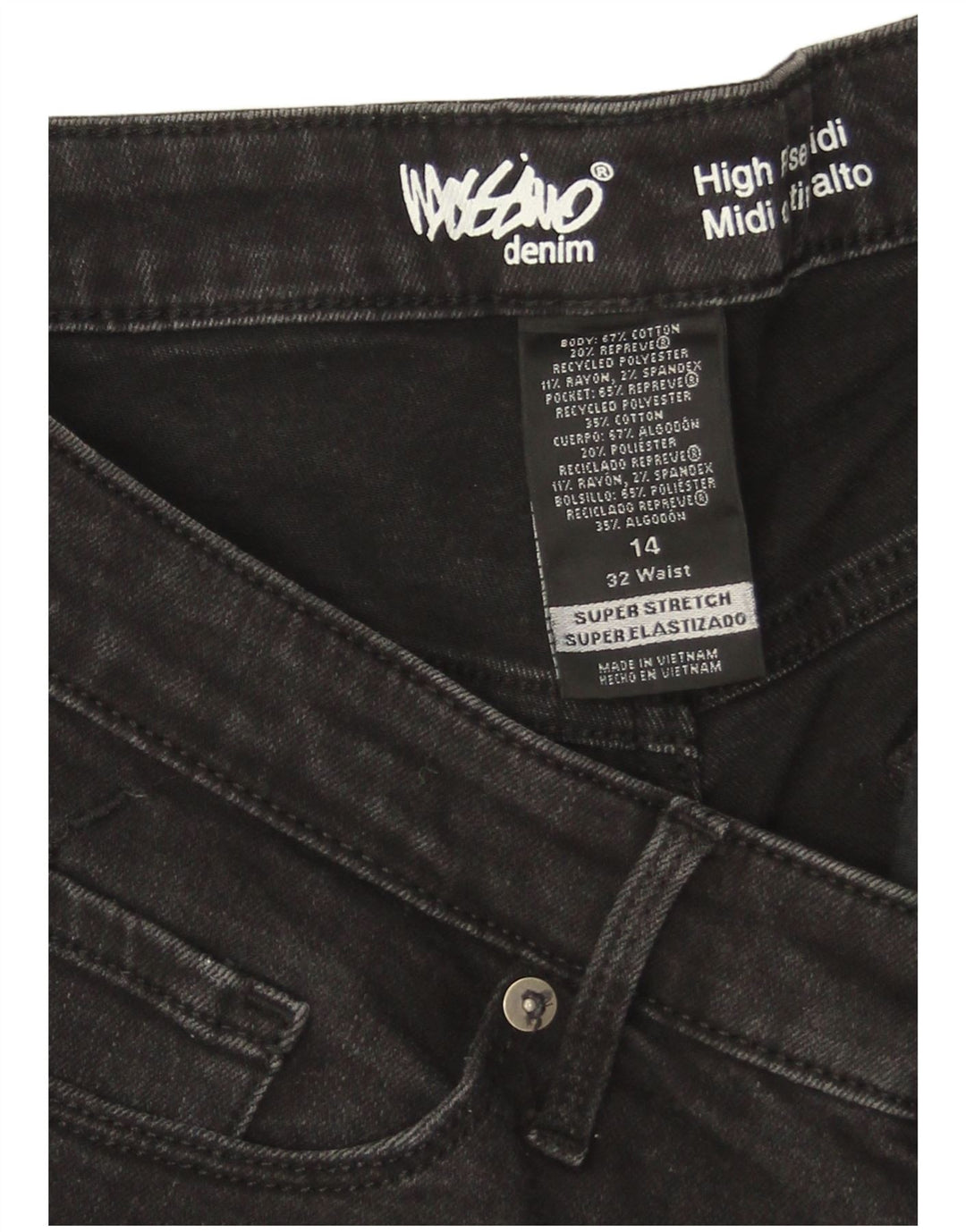 Damskie spodenki jeansowe Mossimo z wysokim stanem US 14, duże, W32, czarne, bawełniane