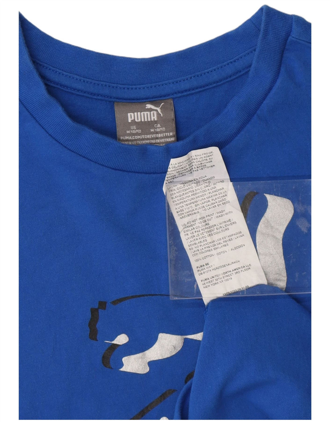 Chłopięcy T-shirt z grafiką PUMA, 10-11 lat, średnia niebieska bawełna