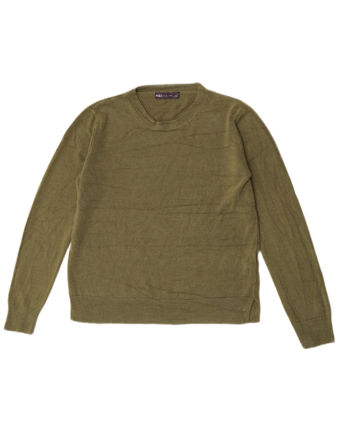 Marks & Spencer Damski sweter z okrągłym dekoltem, UK 12, średni khaki, akryl