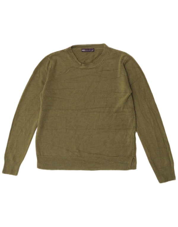 Marks & Spencer Damski sweter z okrągłym dekoltem, UK 12, średni khaki, akryl