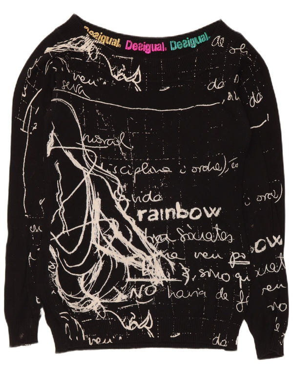 Damski sweter Desigual z graficznym dekoltem w łódkę UK 12, średni czarny, bawełniany
