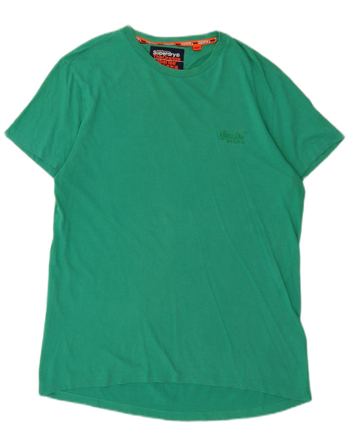 SUPERDRY Męski T-shirt Top, duży, zielony, bawełniany