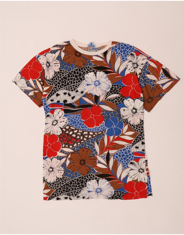 Damska koszulka w stylu vintage z grafiką, jeden rozmiar, wielokolorowa, bawełniana w kwiaty