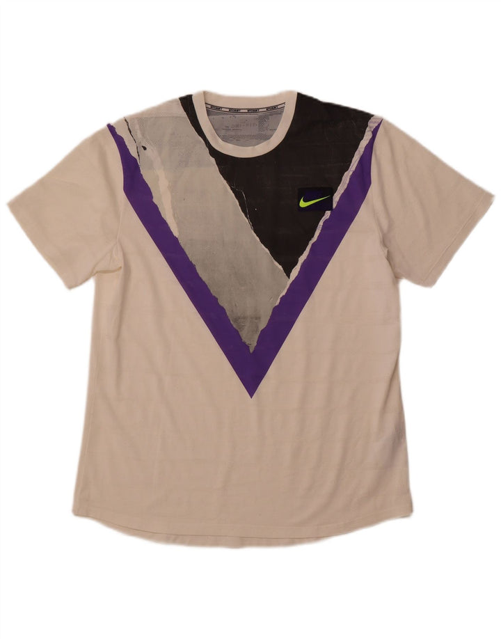 Męski T-shirt NIKE Dri Fit z grafiką, duży, biały, poliestrowy blok kolorów