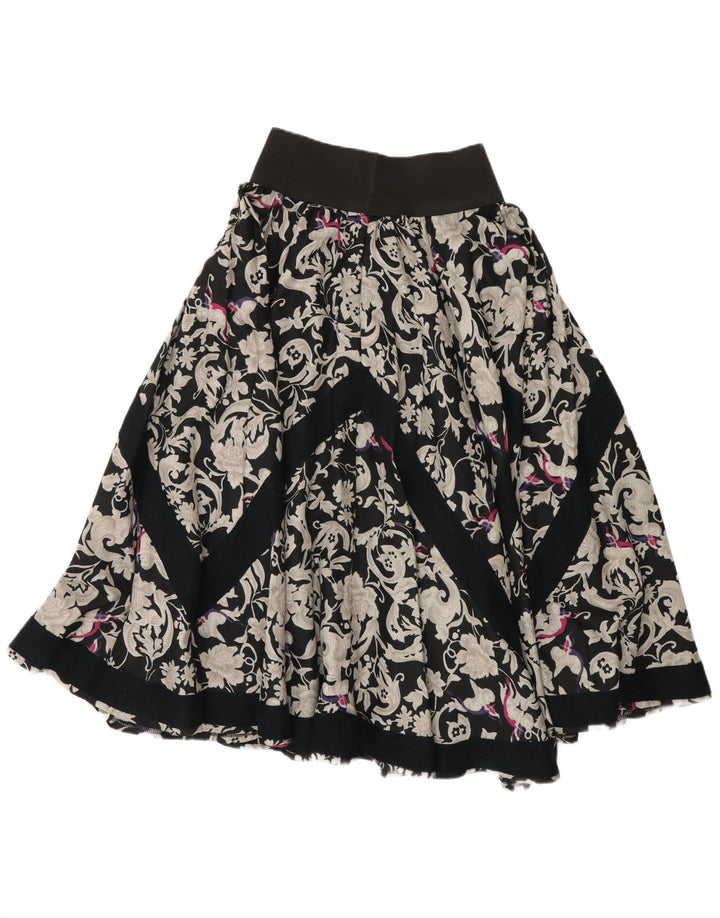 Rozkloszowana spódnica damska w stylu vintage, średnia W26, czarna, kwiatowa wiskoza