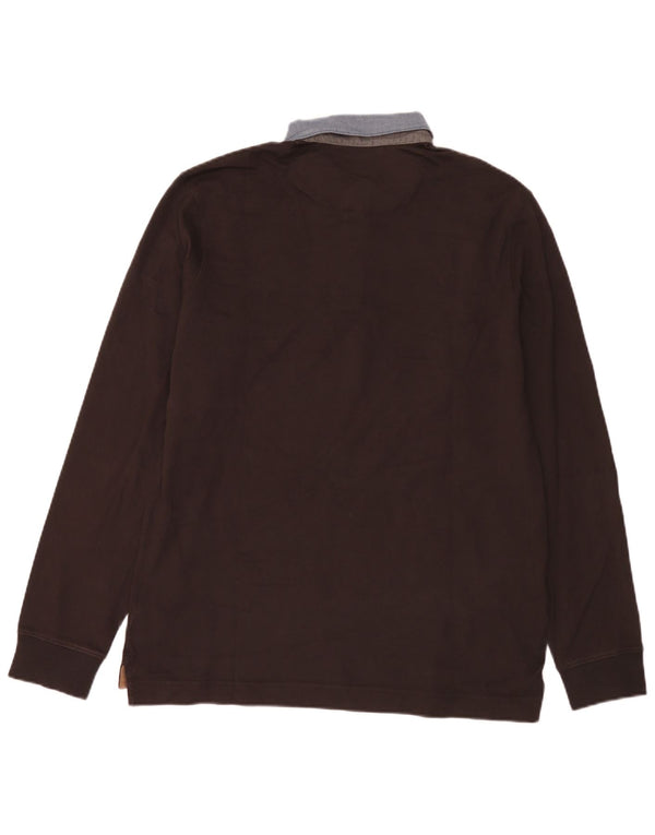 Męska koszulka polo do rugby Massimo Dutti z długim rękawem, XL, brązowa, bawełniana w bloki kolorów