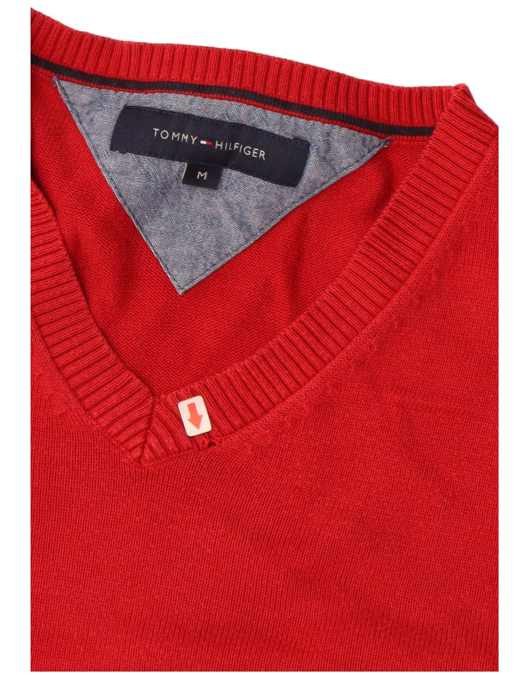 TOMMY HILFIGER Męski sweter z dekoltem w kształcie litery V, średnioczerwony, bawełniany
