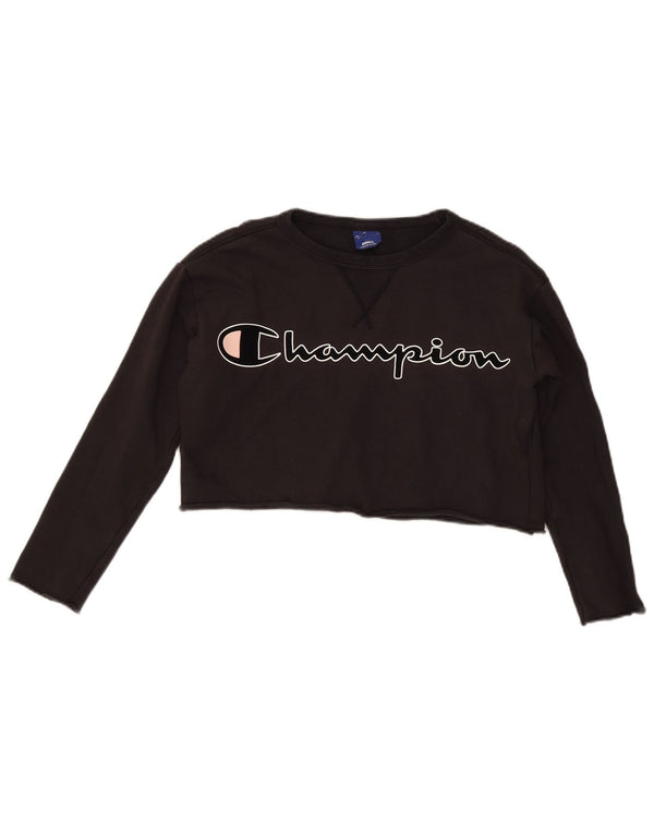Champion Womens Crop Graphic Oversized Sweatshirt Jumper UK 10 Small Black
