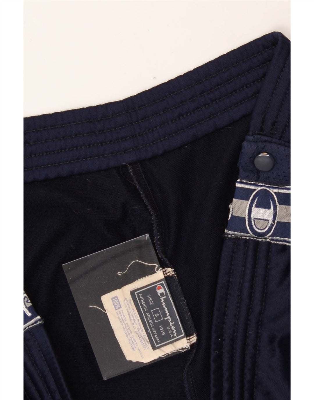 CHAMPION Mens Graphic Tracksuit Trousers Small  Navy Blue Colourblock Vintage Champion and Second-Hand Champion from Messina Hembry 