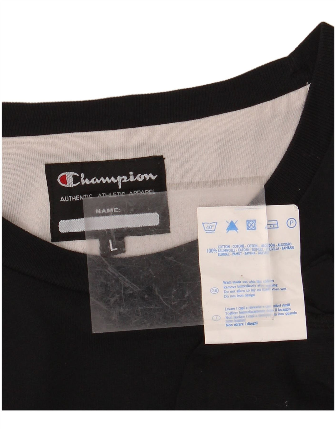 Męski top graficzny CHAMPION z długim rękawem, duży, czarny, bawełniany