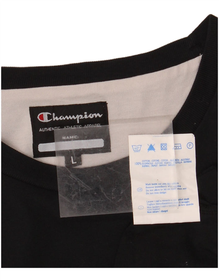 Męski top graficzny CHAMPION z długim rękawem, duży, czarny, bawełniany