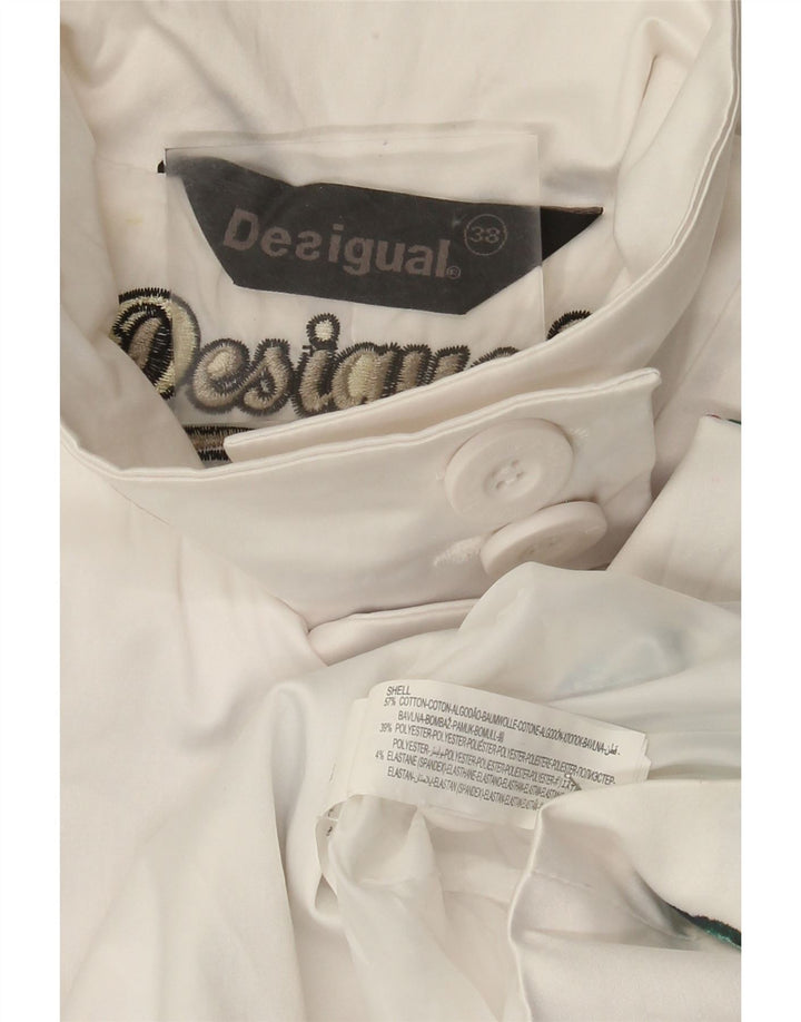 Desigual damski płaszcz EU 38, średniej wielkości, biały, bawełniany w kwiaty