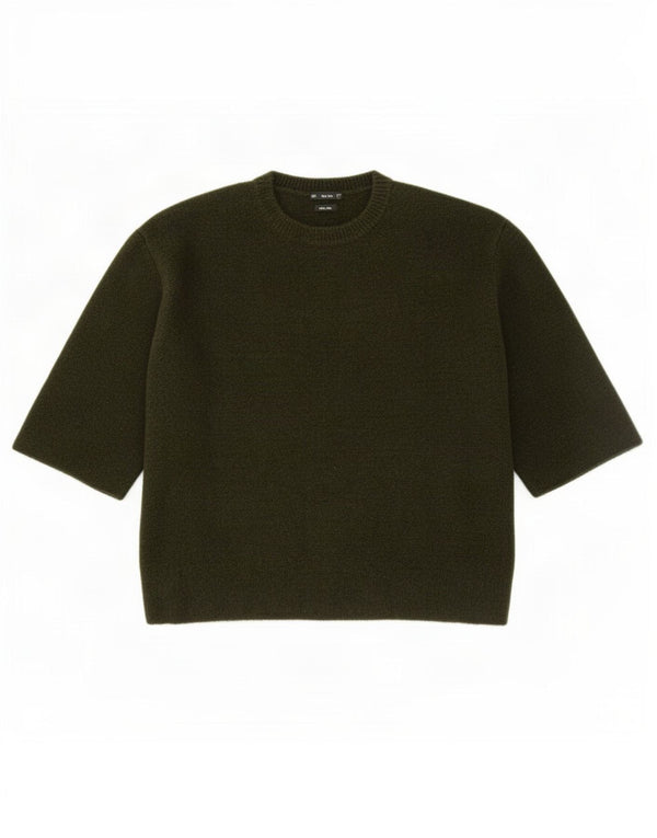 Damski sweter Zara z okrągłym dekoltem i rękawami 3/4, UK 14, średni khaki