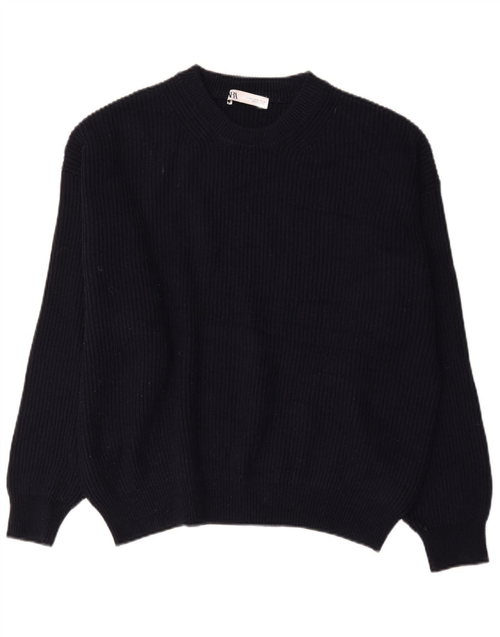 Damski sweter oversize z okrągłym dekoltem Zara UK 18 XL Granatowy poliester