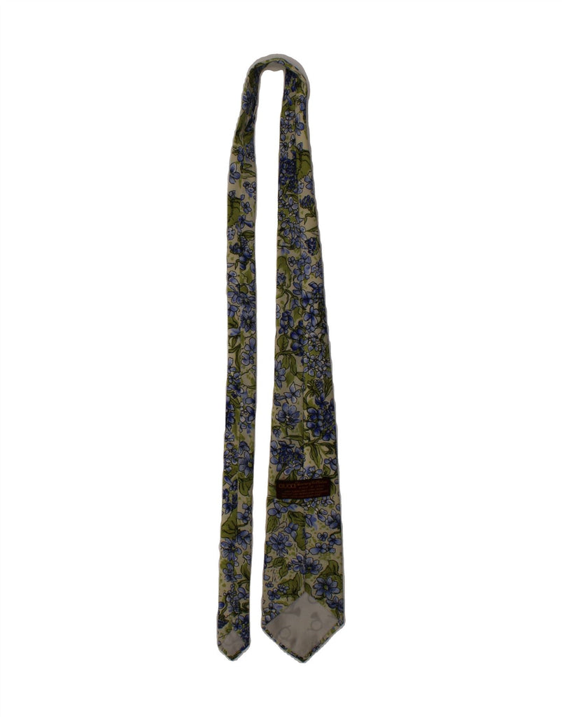 GUCCI Mens Tie One Size Green Floral Silk Vintage Gucci and Second-Hand Gucci from Messina Hembry 