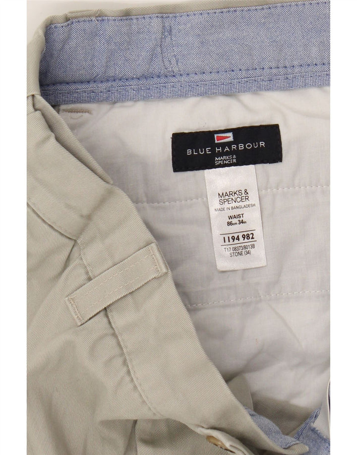 Marks & Spencer Męskie spodenki Chino Blue Harbor W34, duże, beżowe, bawełniane