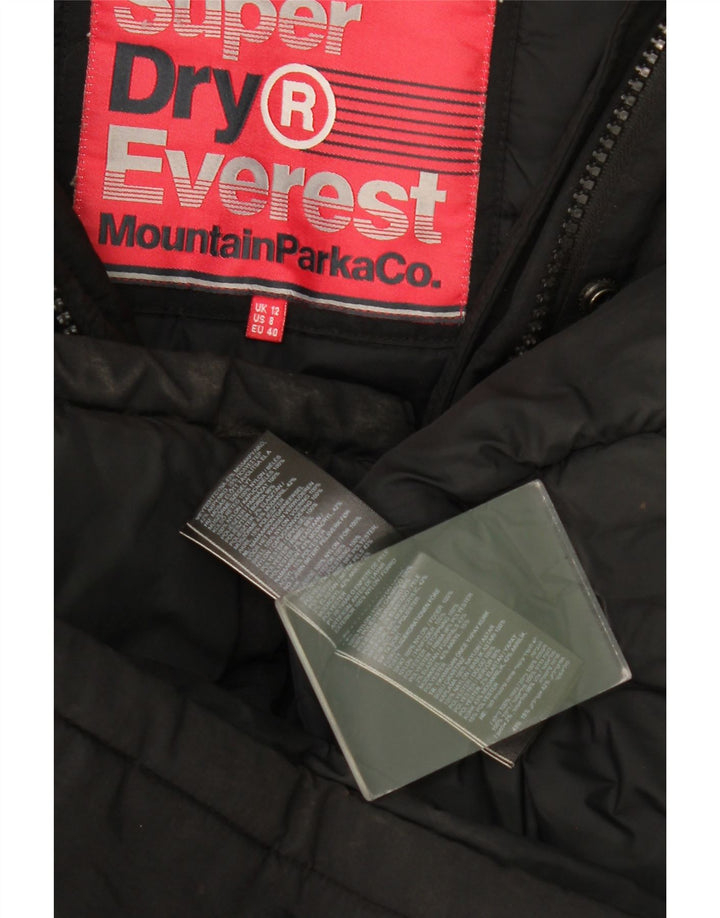 Damska kurtka parka z kapturem Superdry UK 12, średni czarny nylon