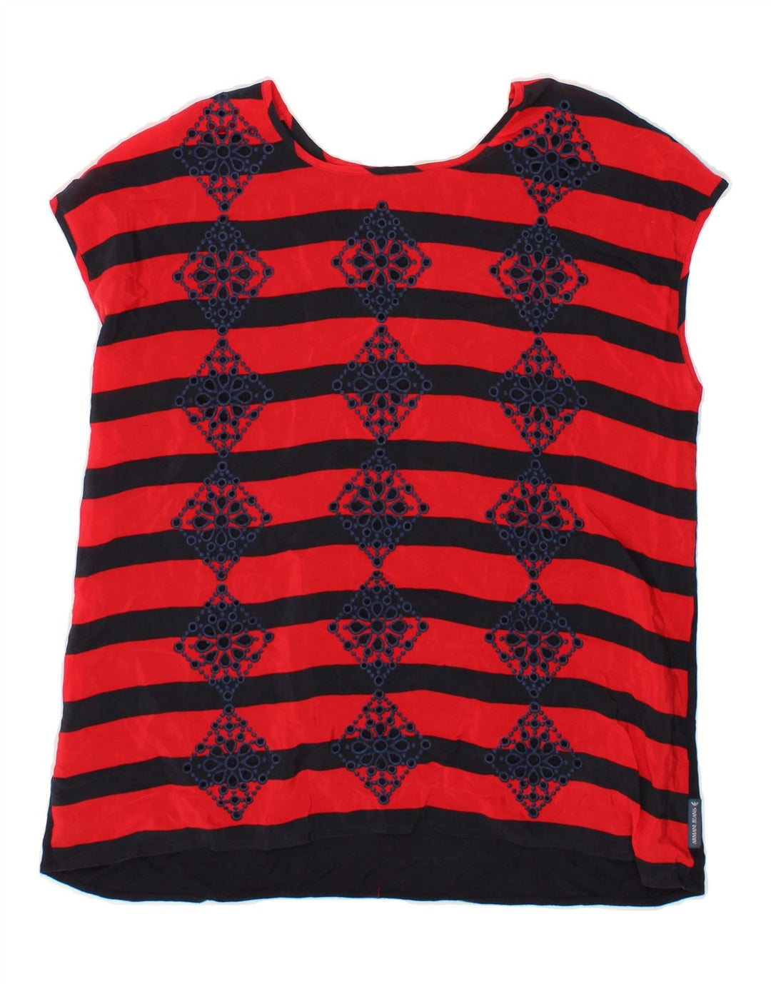 ARMANI JEANS Womens T-Shirt Top EU 42 Large Red Striped Vintage Armani Jeans and Second-Hand Armani Jeans from Messina Hembry 