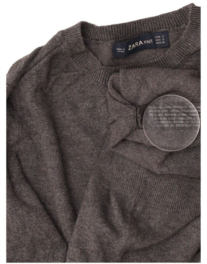 Sweter damski Zara z okrągłym dekoltem UK 8 Small, szara wiskoza