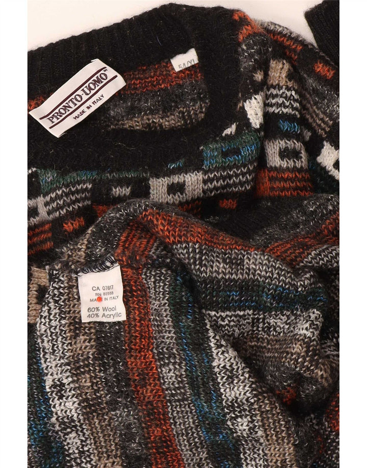 Vintage męski sweter z okrągłym dekoltem IT 54 XL wielobarwna geometryczna wełna