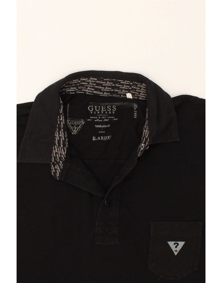Męska koszulka polo GUESS z grafiką, duża, czarna