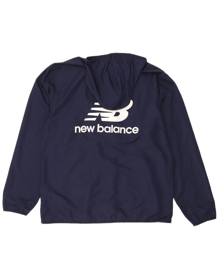 Męska kurtka przeciwdeszczowa New Balance z kapturem i dużym granatowym poliestrem