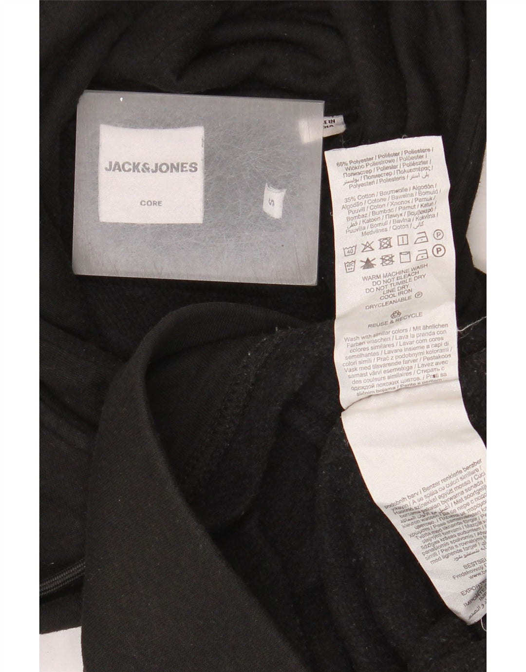 Męski sweter z kapturem i grafiką Jack & Jones, mały, czarny, poliestrowy