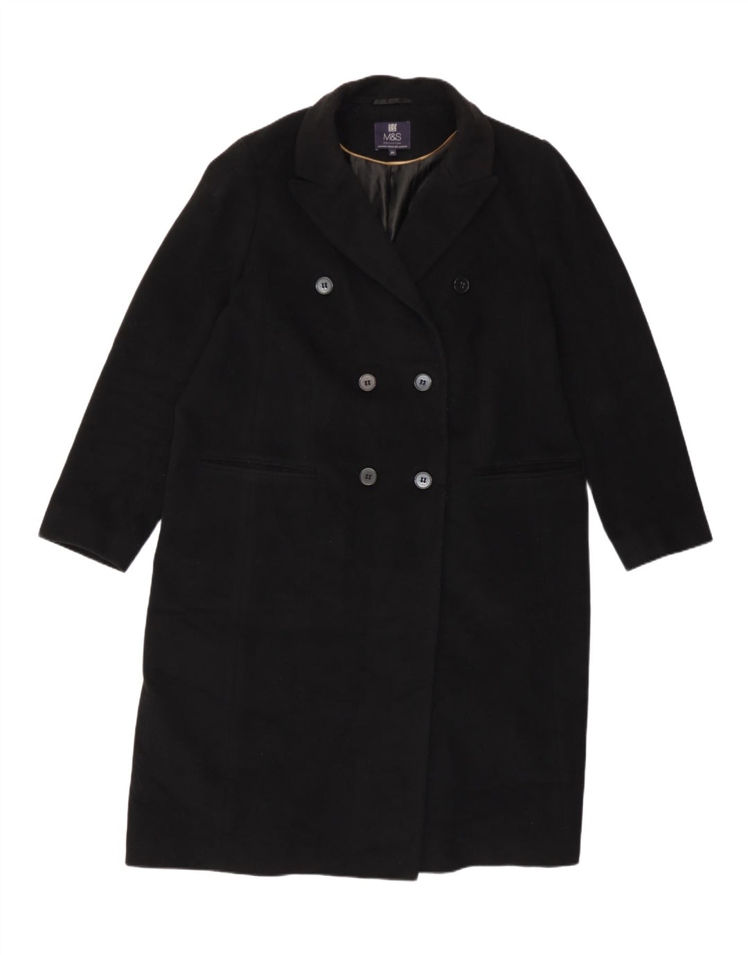 Marks & Spencer Damski płaszcz dwurzędowy UK 20 2XL Czarna wełna
