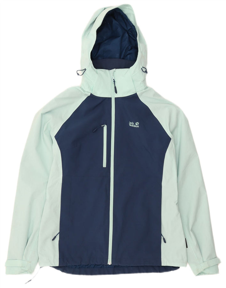 Damska kurtka przeciwdeszczowa Jack Wolfskin z kapturem, UK 10/12, średni niebieski, blok kolorów