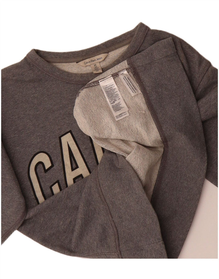 CALVIN KLEIN JEANS Womens Crop Sweatshirt Jumper UK 14 Medium Grey