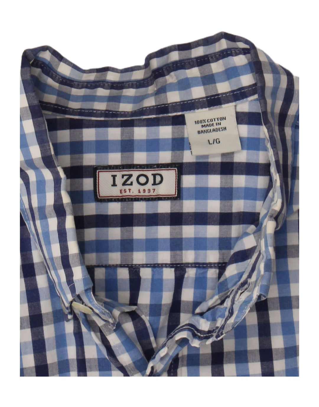 IZOD Mens Grant Fit Short Sleeve Shirt Large Blue Check Cotton Vintage Izod and Second-Hand Izod from Messina Hembry 