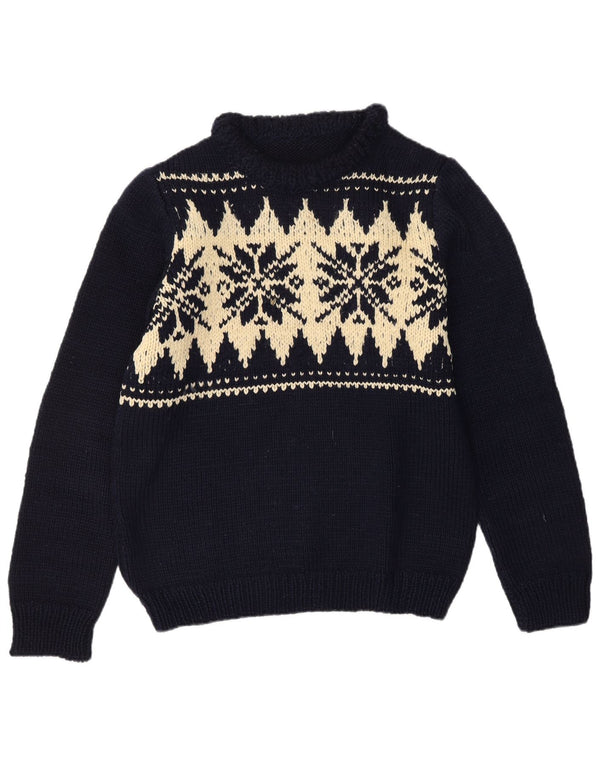 Sweter damski VINTAGE z okrągłym dekoltem UK 16, duży granatowy Fair Isle