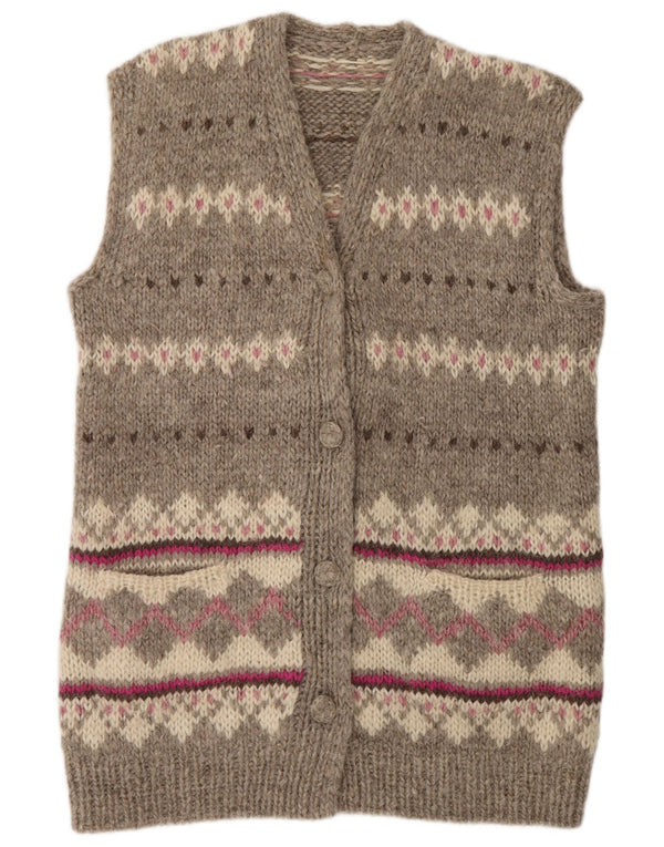 Sweter damski w stylu vintage o długim kroju, UK 16, duży, beżowy, Fair Isle