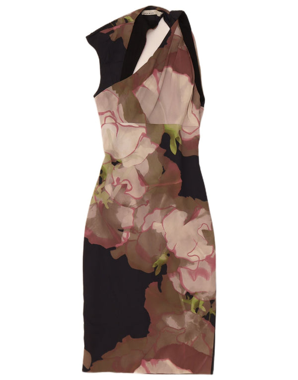 Karen Millen Damska sukienka wiązana na szyi UK 6 XS Czarny kwiatowy octan