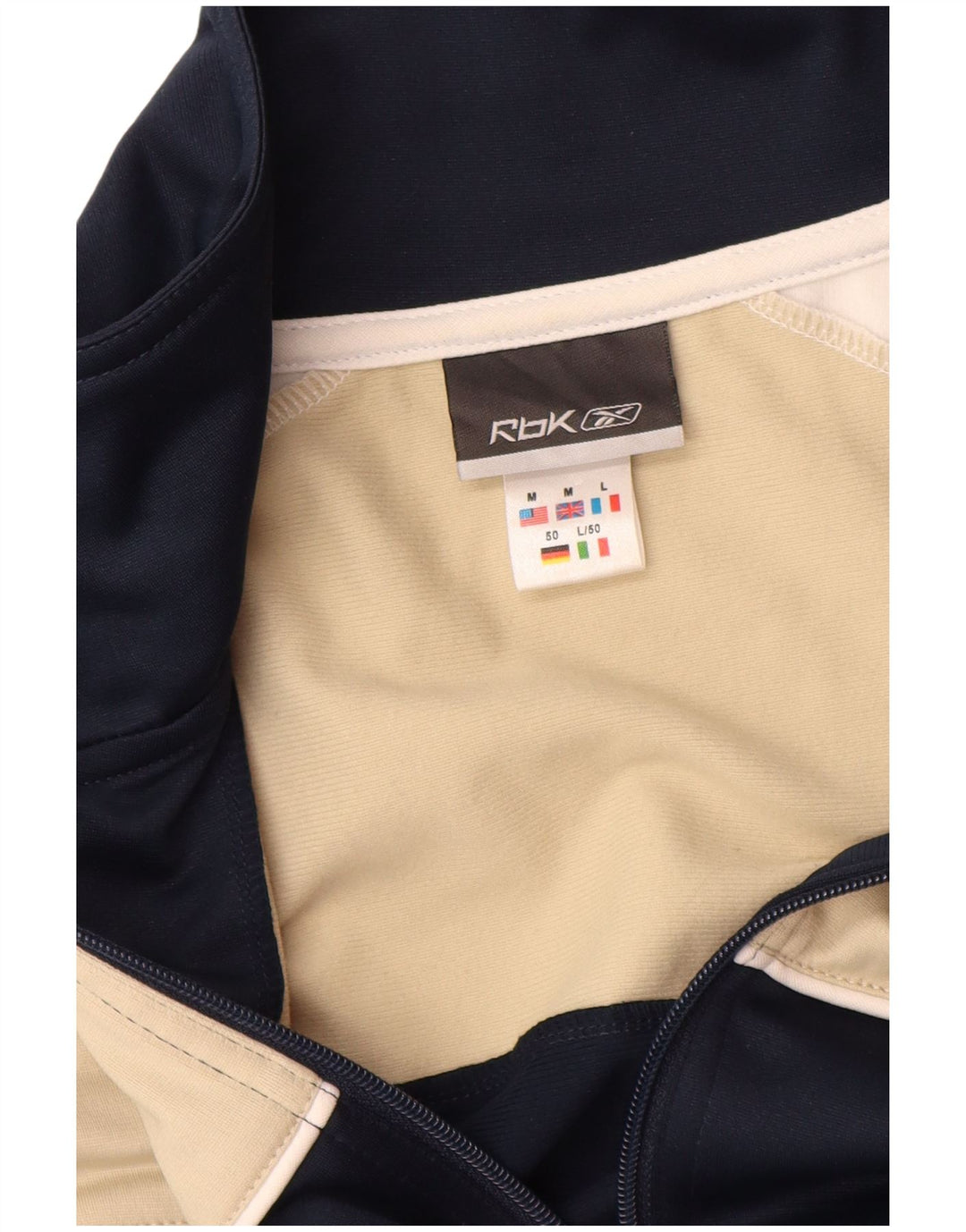 REEBOK Męska kurtka dresowa, średnia granatowa, poliester w blokach kolorów