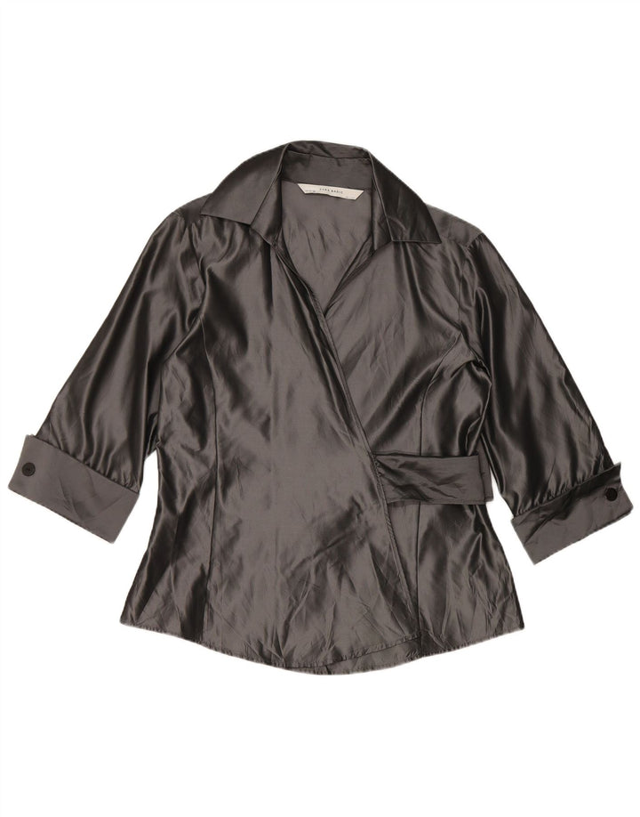 Damska bluzka koszulowa Zara z rękawem 3/4 UK 14, duża, szara, akrylowa