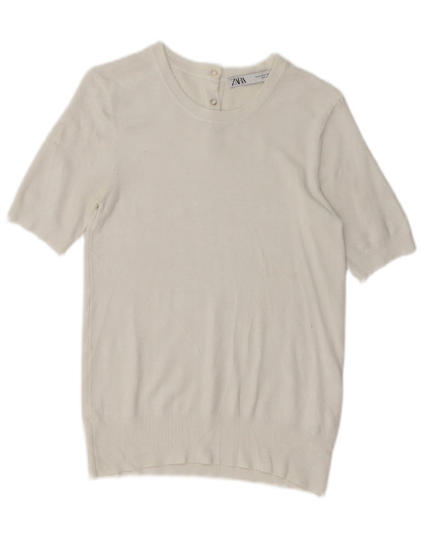 Damski sweter Zara z krótkim rękawem i dekoltem w łódkę UK 12 Średni biały