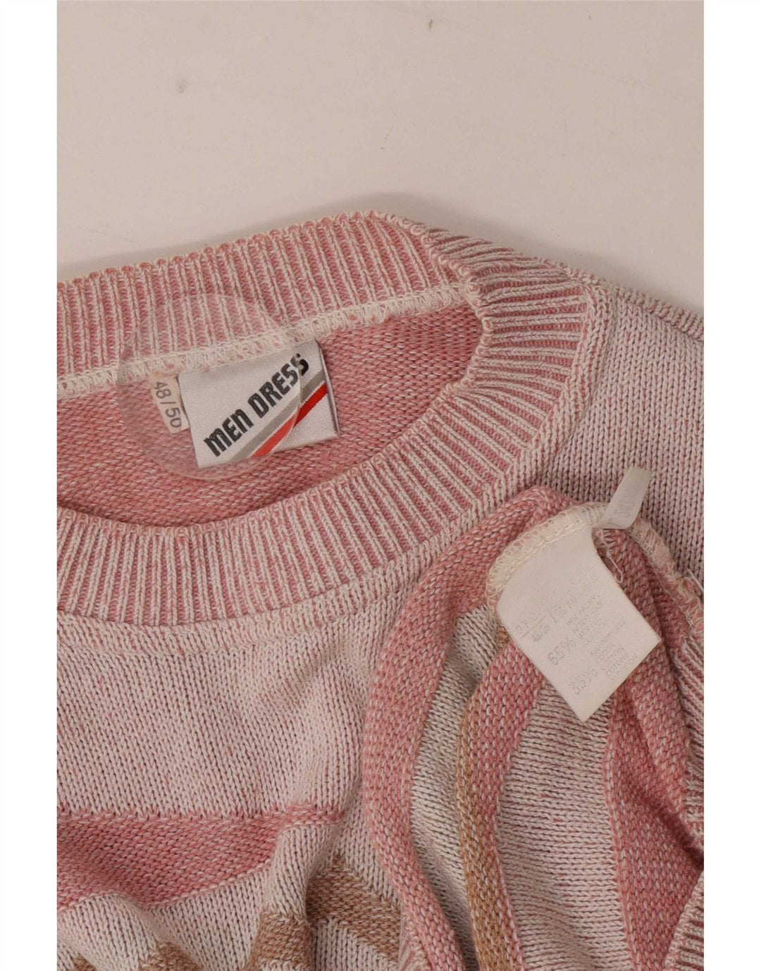 Męski sweter z okrągłym dekoltem w stylu vintage IT 48/50 Średni różowy geometryczny