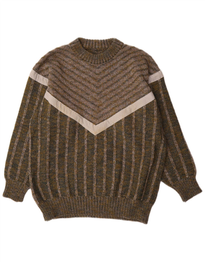 Vintage męski sweter z wycięciem pod szyją, w średnie zielone paski