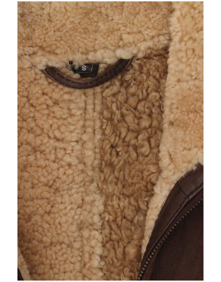 Vintage męska luźna kurtka Shearling UK 36 Small Brown