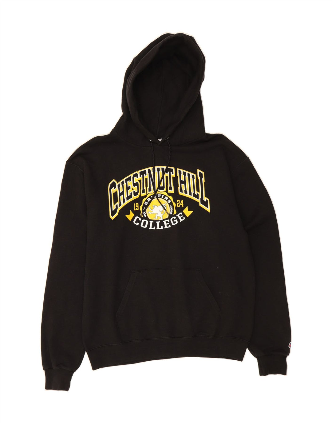 CHAMPION Mens Graphic Hoodie Jumper Medium Black Cotton Vintage Champion and Second-Hand Champion from Messina Hembry 